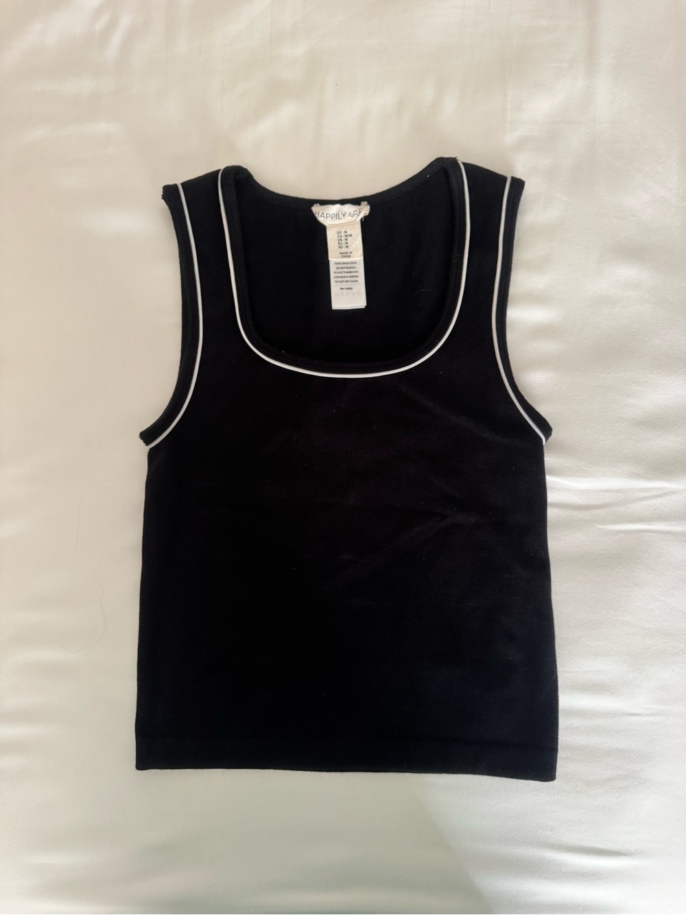 Black Tank Top with White Piping -